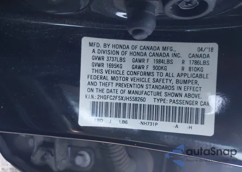 2018 Honda Civic Lx from USA, damaged, VIN 2HGFC2F5XJH558260